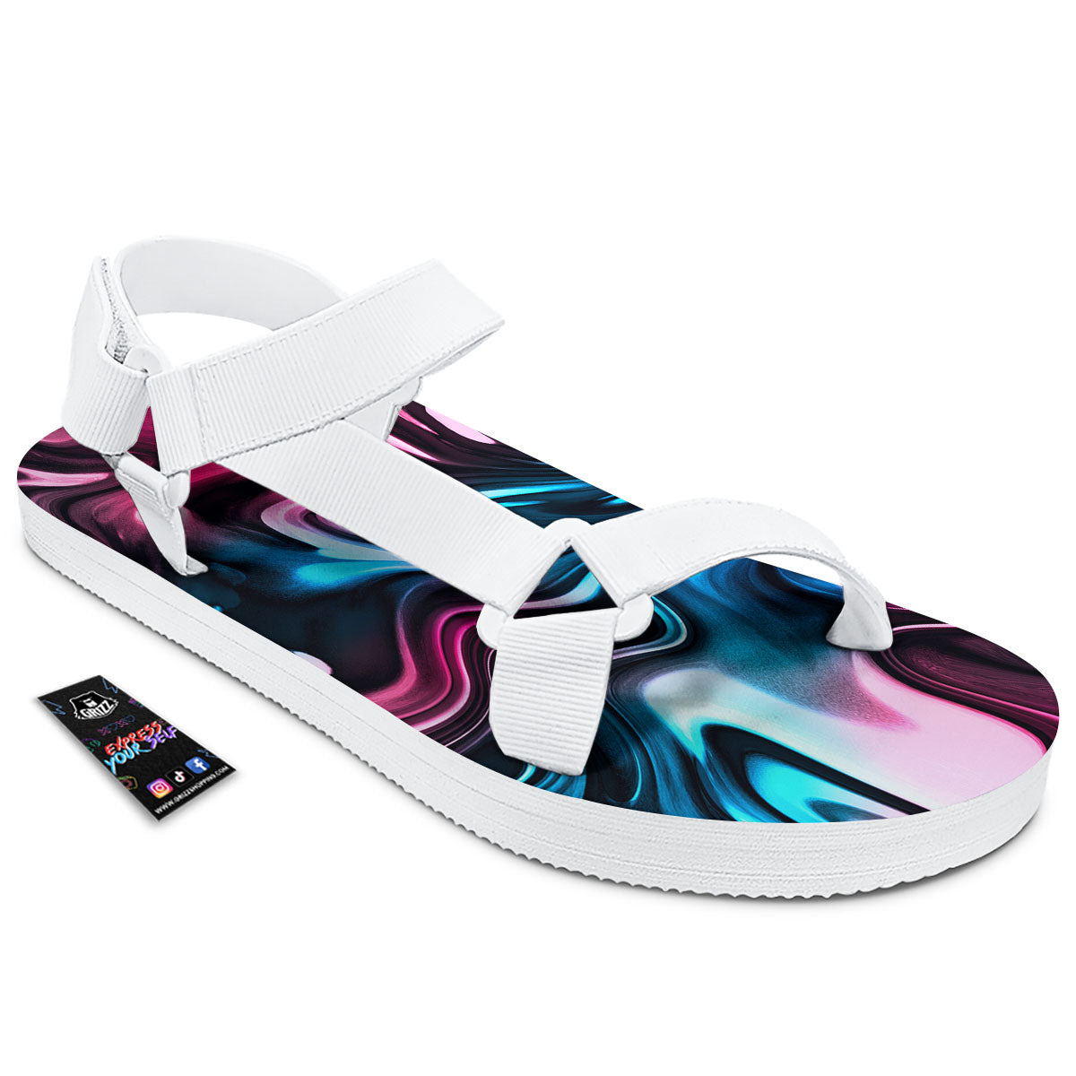 Holographic Psychedelic Print Pattern White Open Toe Sandals-grizzshop
