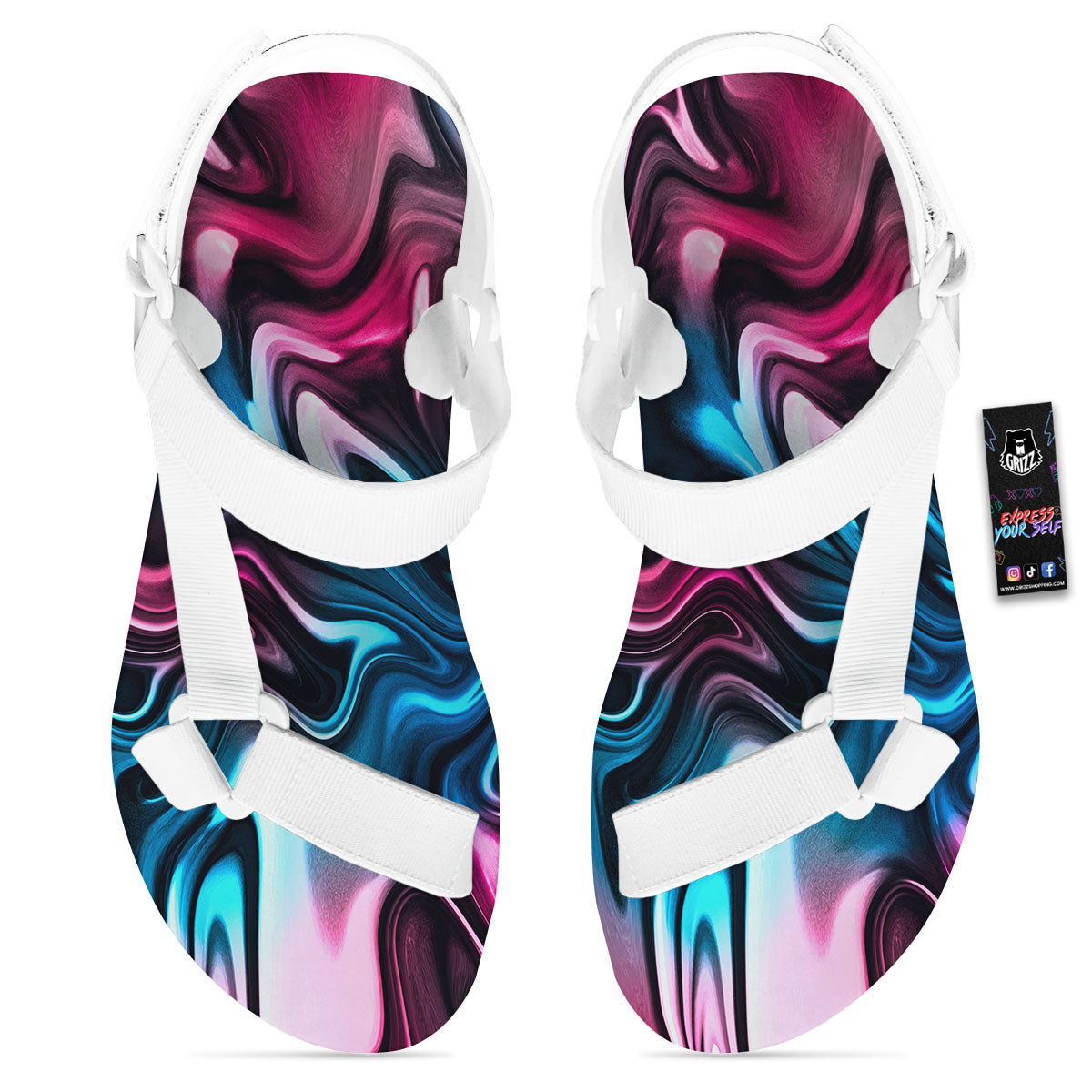 Holographic Psychedelic Print Pattern White Open Toe Sandals-grizzshop