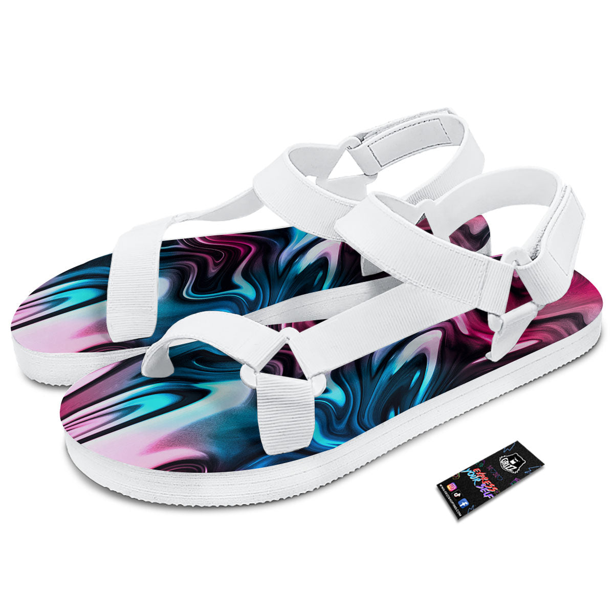 Holographic Psychedelic Print Pattern White Open Toe Sandals-grizzshop