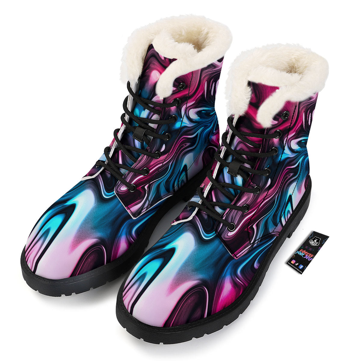 Holographic Psychedelic Print Pattern Winter Boots-grizzshop