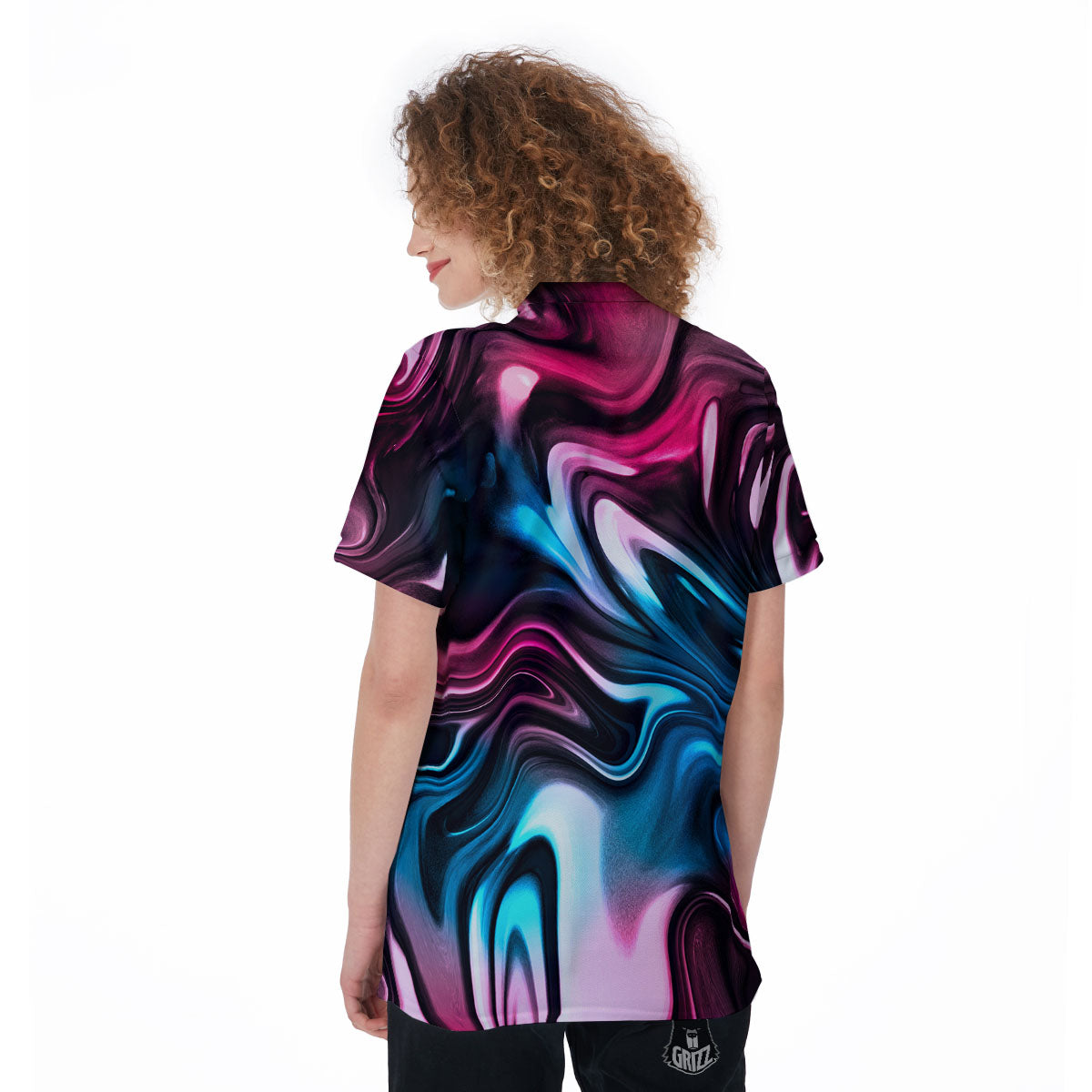 Holographic Psychedelic Print Pattern Women's Golf Shirts-grizzshop