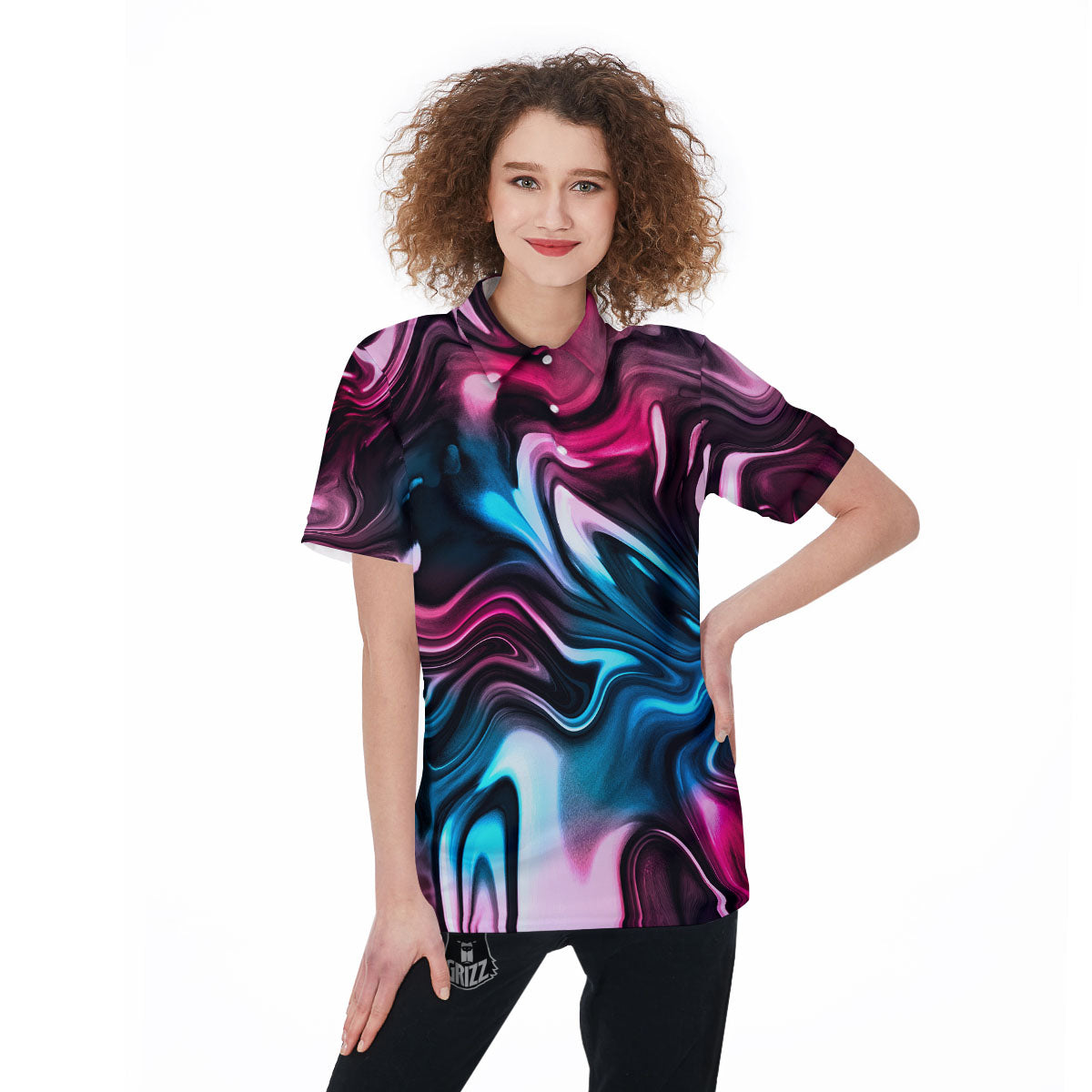 Holographic Psychedelic Print Pattern Women's Golf Shirts-grizzshop
