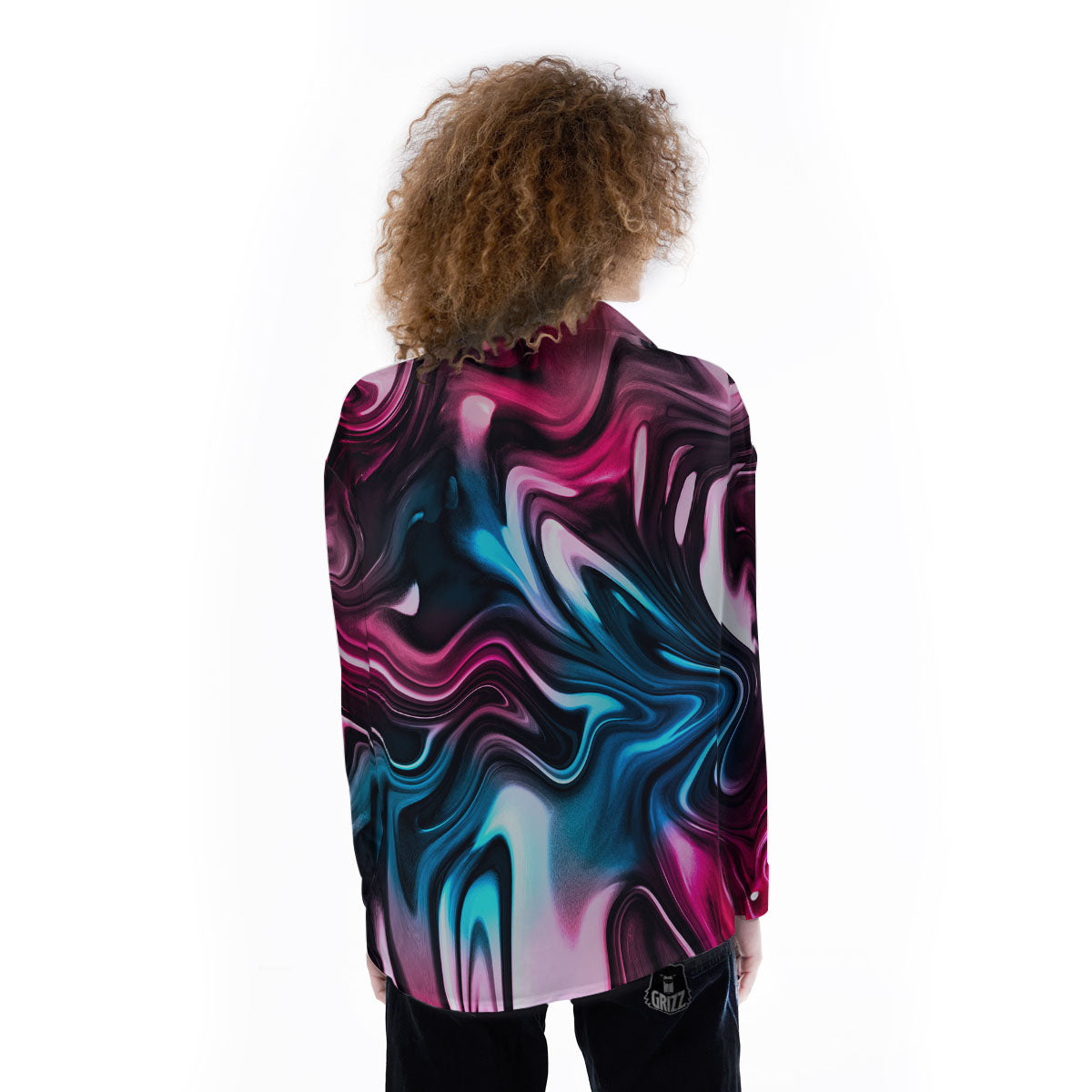 Holographic Psychedelic Print Pattern Women's Long Sleeve Shirts-grizzshop