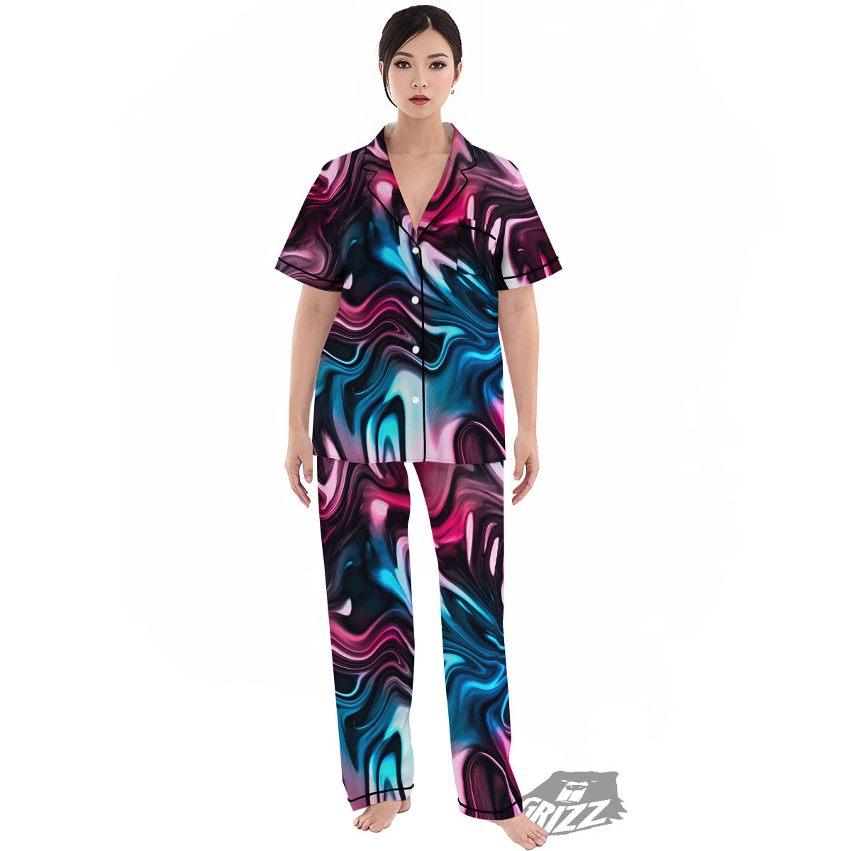 Holographic Psychedelic Print Pattern Women's Pajamas Set-grizzshop