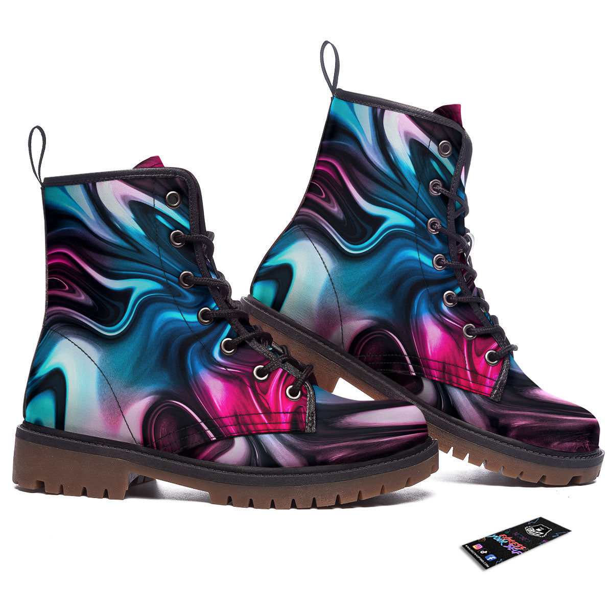 Holographic Psychedelic Print Pattern Work Boots-grizzshop