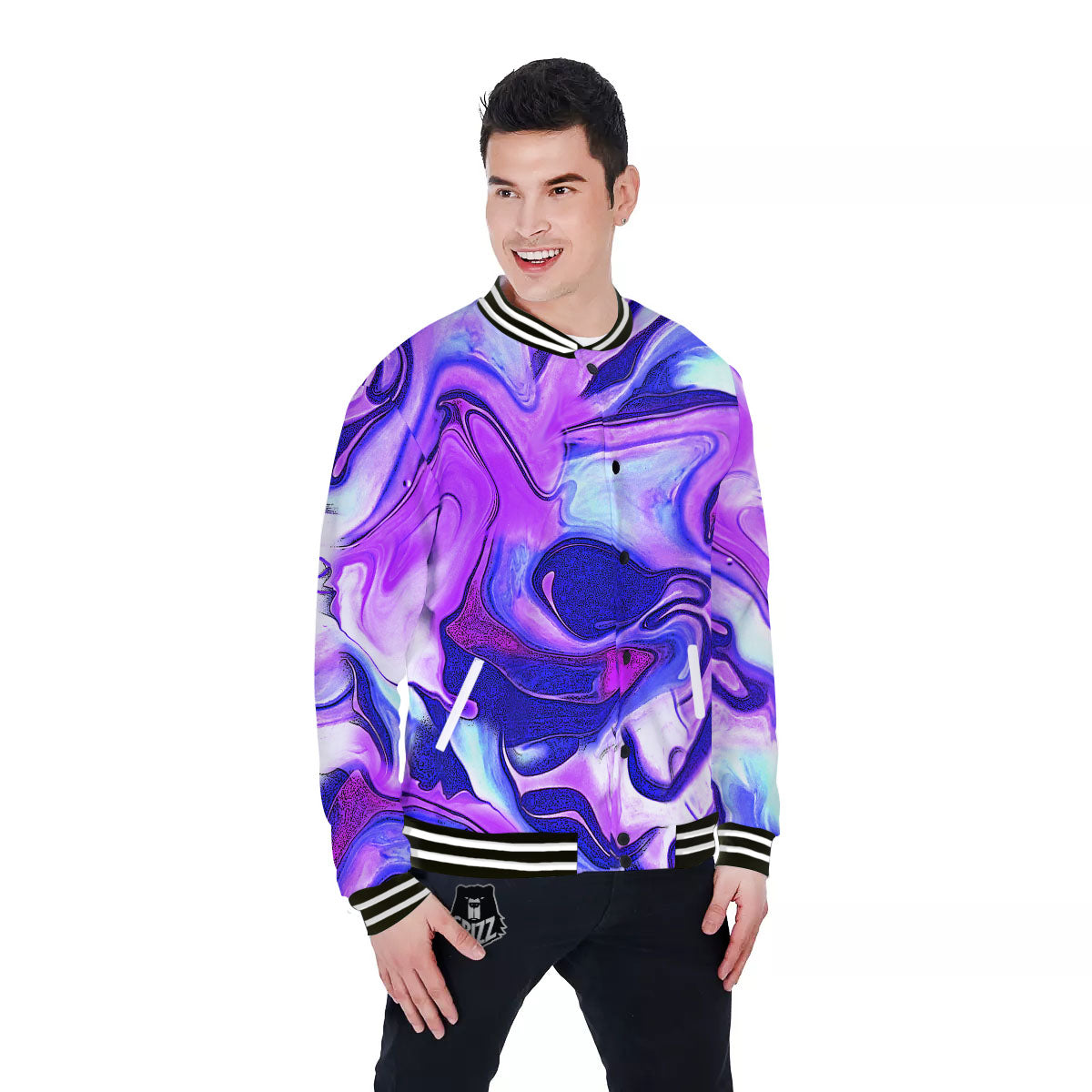 Holographic Purple Print Pattern Baseball Jacket-grizzshop