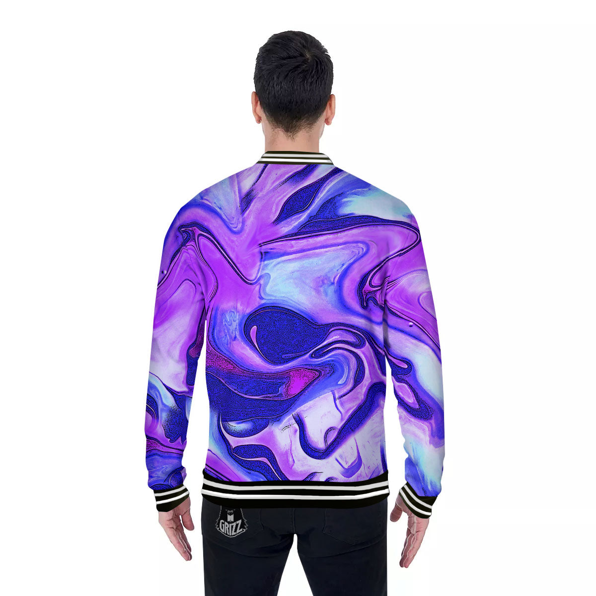 Holographic Purple Print Pattern Baseball Jacket-grizzshop