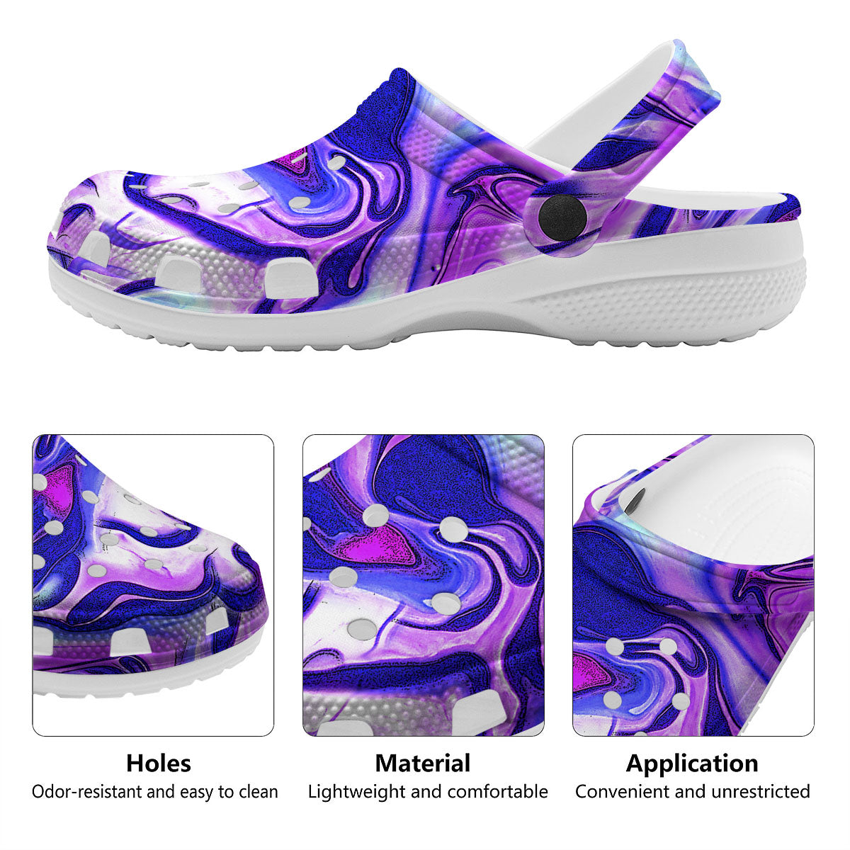 Holographic Purple Print Pattern Clog-grizzshop