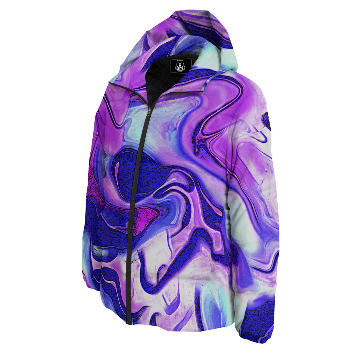Holographic Purple Print Pattern Down Jacket-grizzshop
