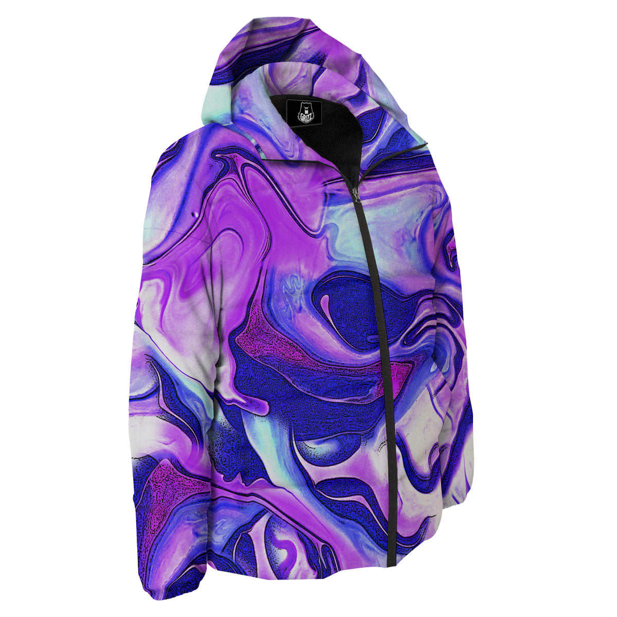 Holographic Purple Print Pattern Down Jacket-grizzshop