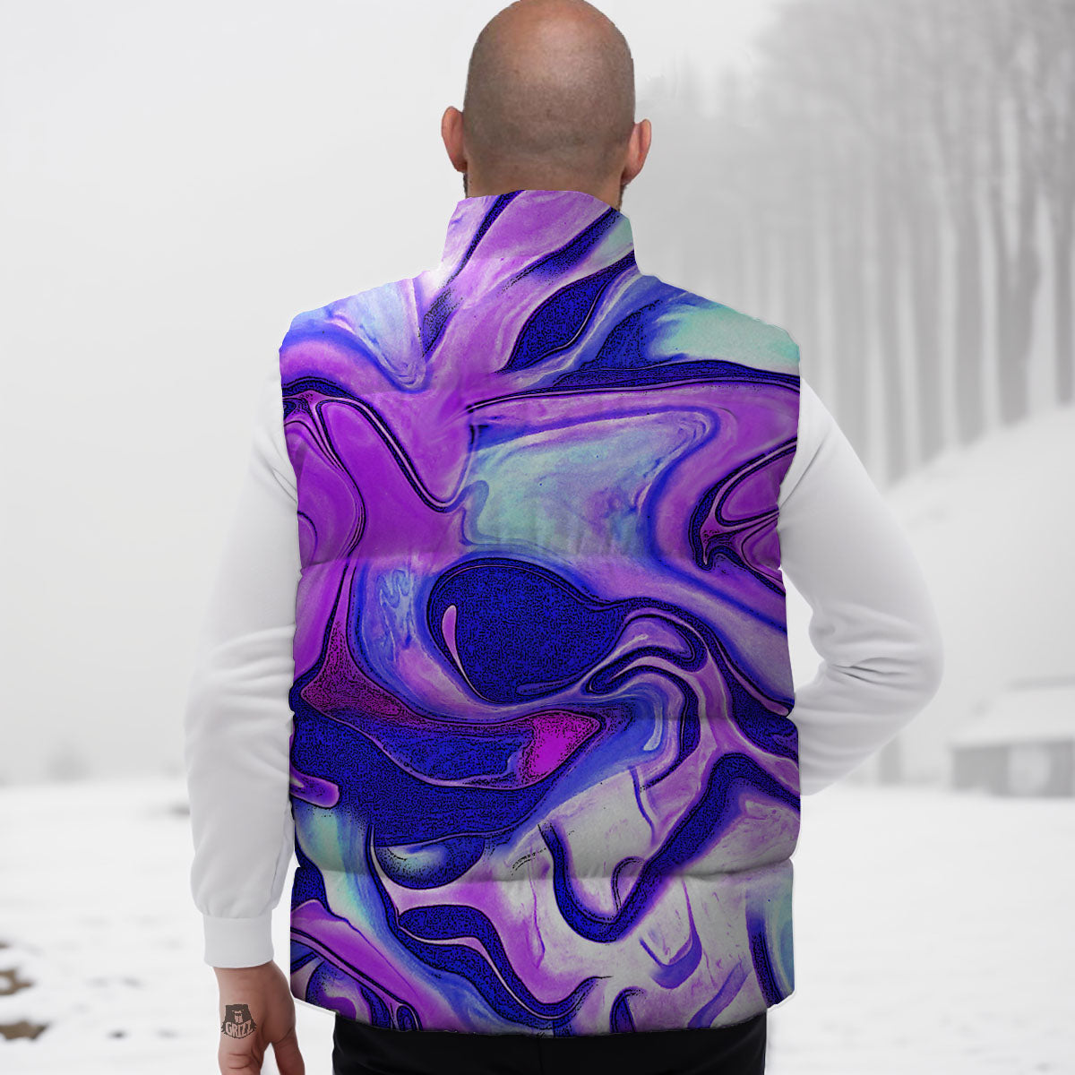 Holographic Purple Print Pattern Down Vest-grizzshop