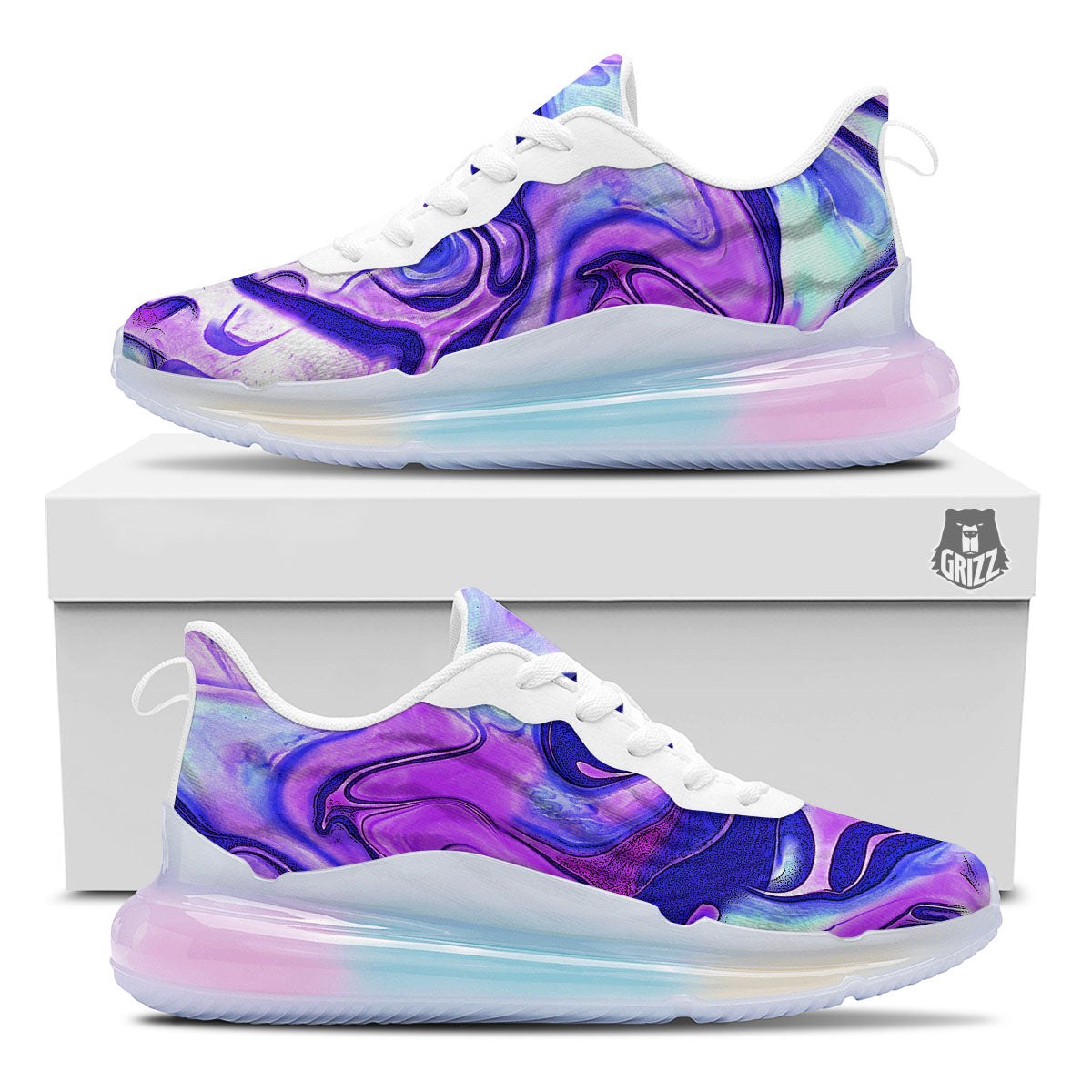 Holographic Purple Print Pattern Running Sneakers-grizzshop