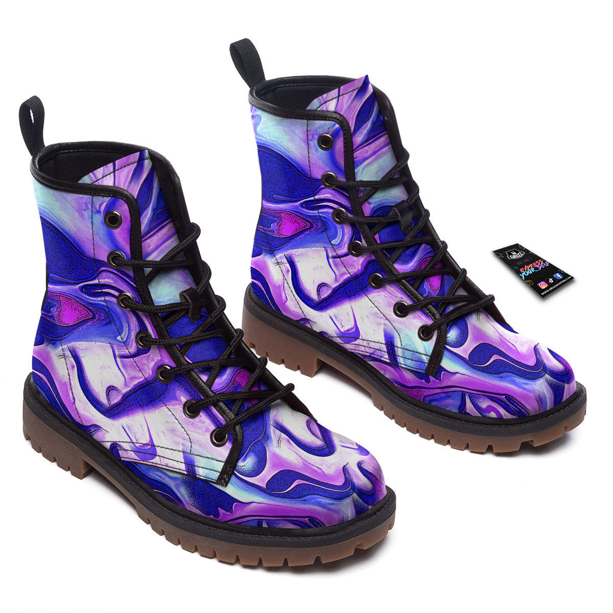 Holographic Purple Print Pattern Work Boots-grizzshop