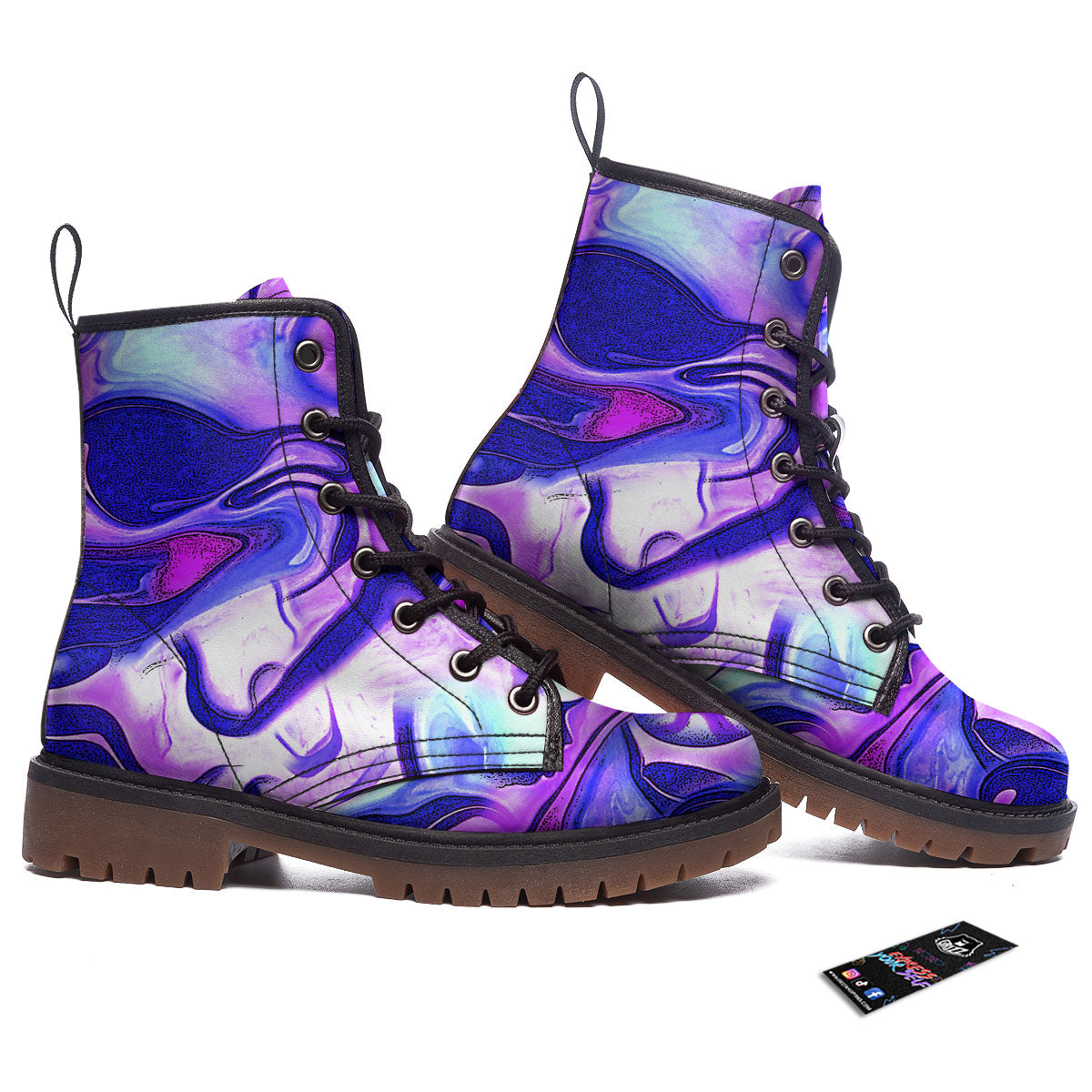 Holographic Purple Print Pattern Work Boots-grizzshop