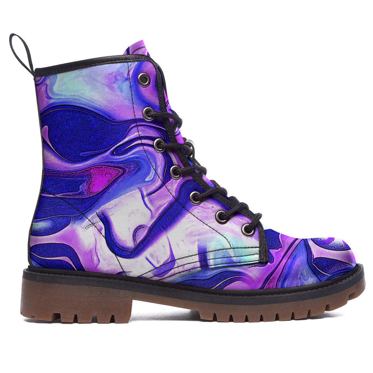 Holographic Purple Print Pattern Work Boots-grizzshop
