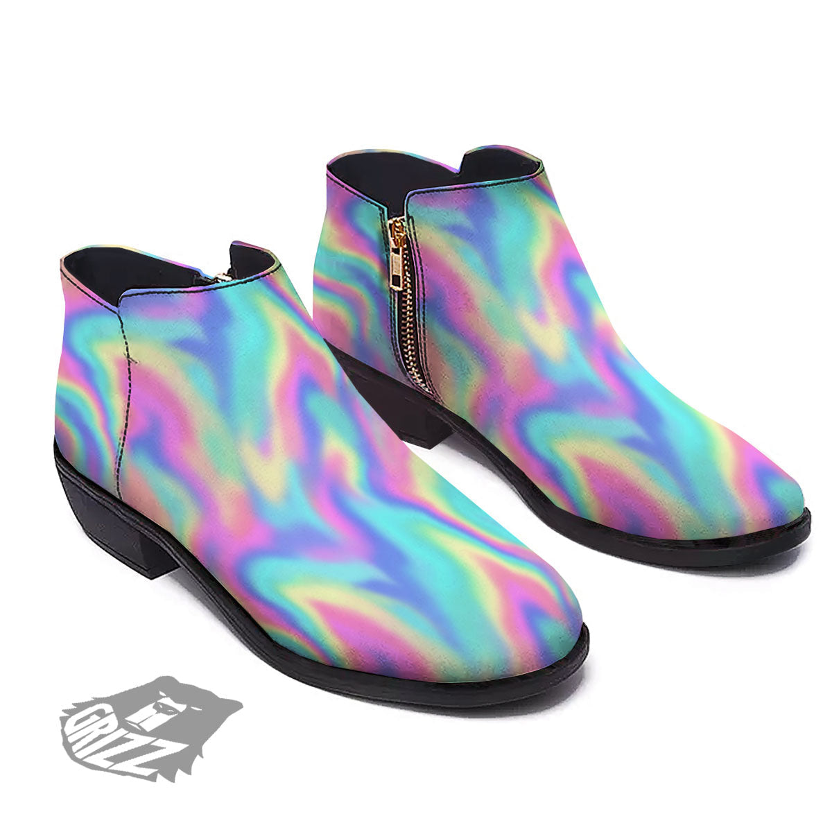 Holographic Rainbow Print Pattern Ankle Boots-grizzshop