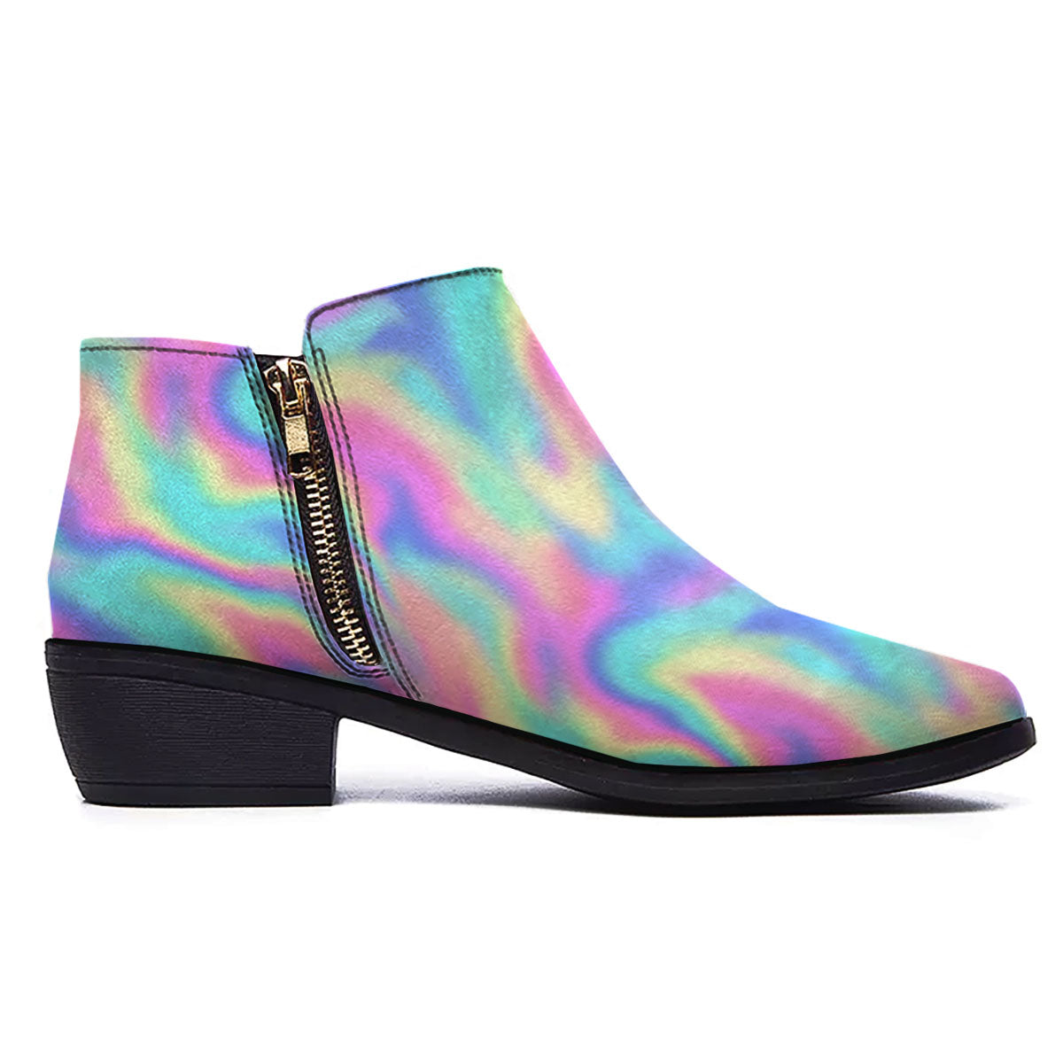 Holographic Rainbow Print Pattern Ankle Boots-grizzshop
