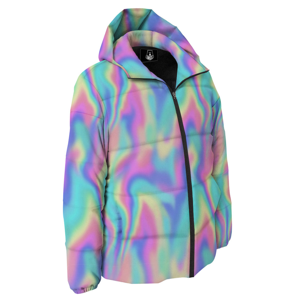 Holographic Rainbow Print Pattern Down Jacket-grizzshop