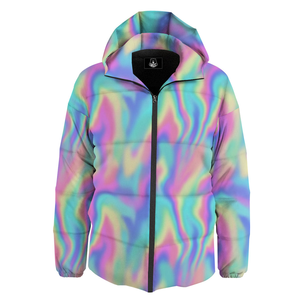 Holographic Rainbow Print Pattern Down Jacket-grizzshop
