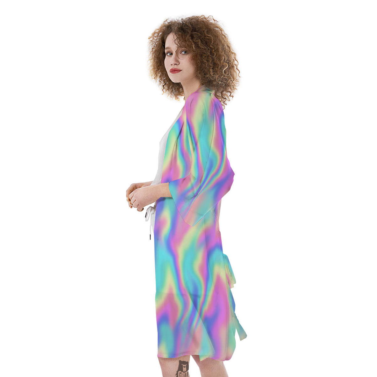 Holographic Rainbow Print Pattern Kimono-grizzshop