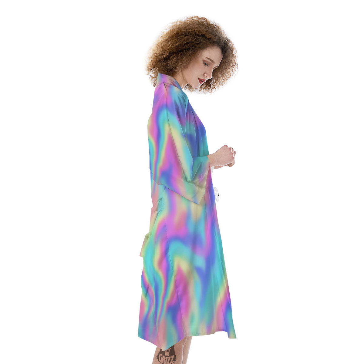 Holographic Rainbow Print Pattern Kimono-grizzshop