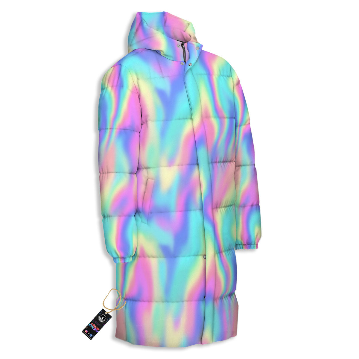 Holographic Rainbow Print Pattern Long Down Jacket-grizzshop