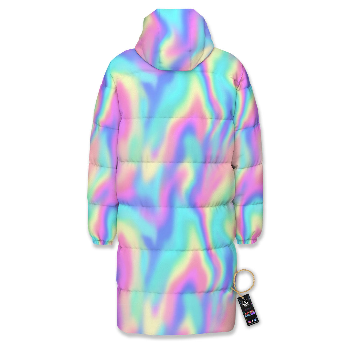 Holographic Rainbow Print Pattern Long Down Jacket-grizzshop