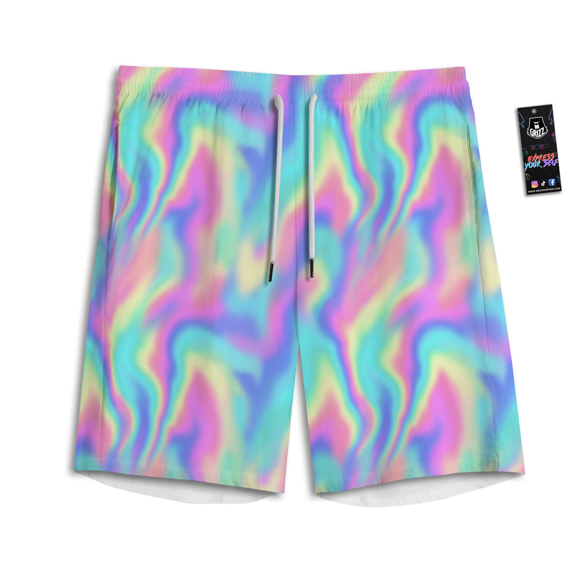 Holographic Rainbow Print Pattern Men's Athletic Shorts