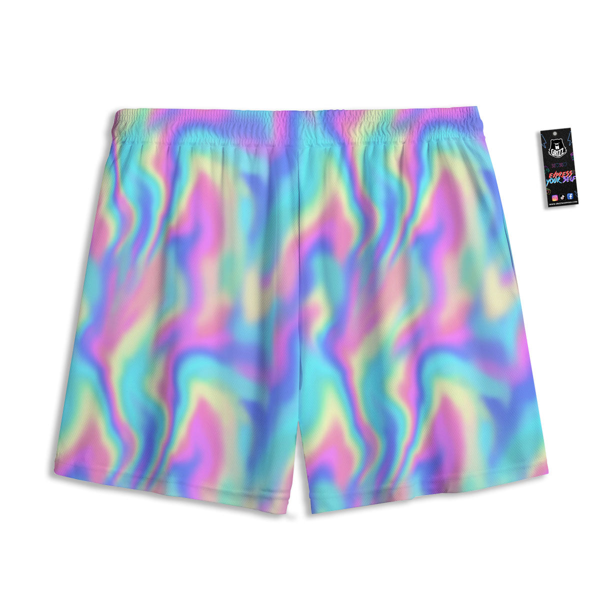Holographic Rainbow Print Pattern Mesh Shorts