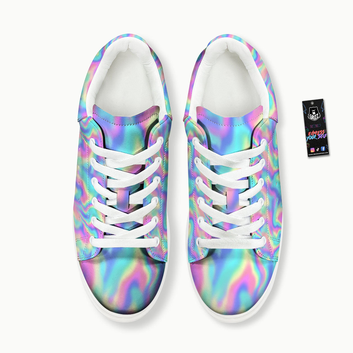Holographic Rainbow Print Pattern Platform Shoes-grizzshop