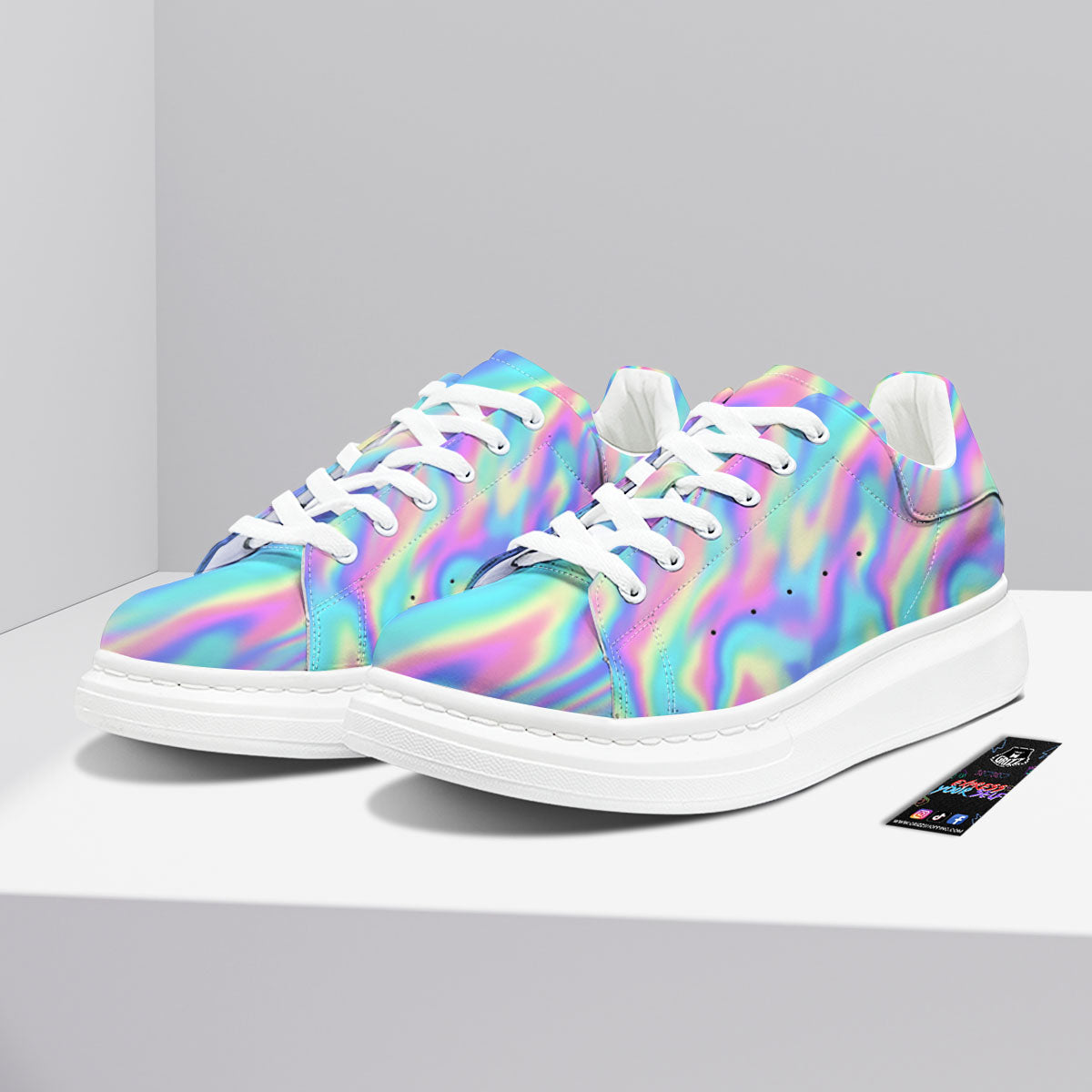Holographic Rainbow Print Pattern Platform Shoes-grizzshop