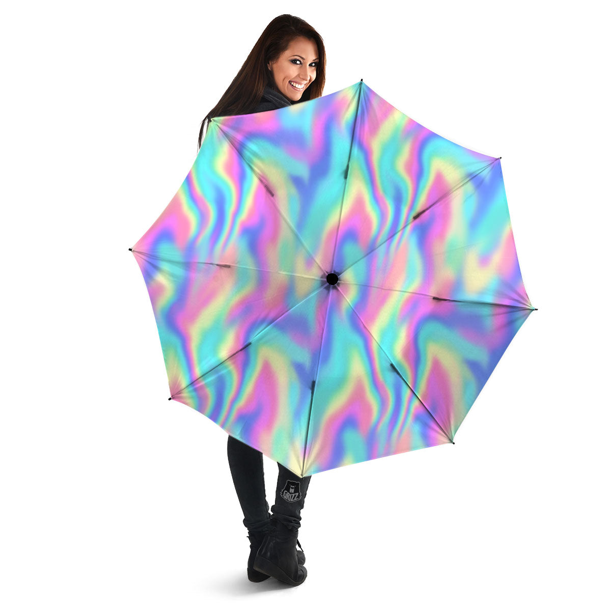 Holographic Rainbow Print Pattern Umbrella-grizzshop