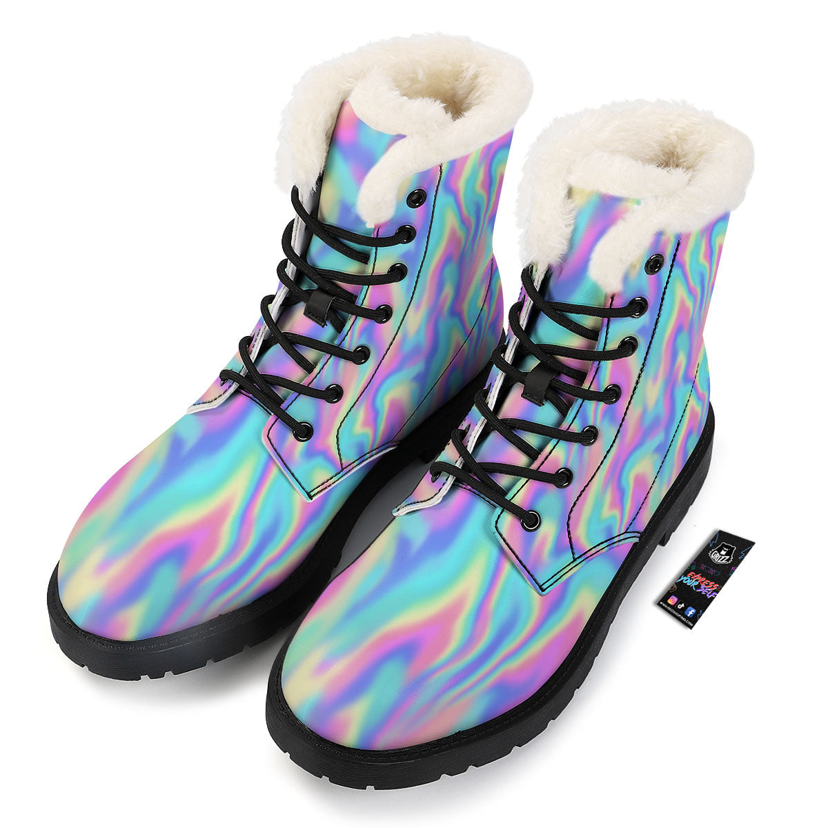 Holographic Rainbow Print Pattern Winter Boots-grizzshop