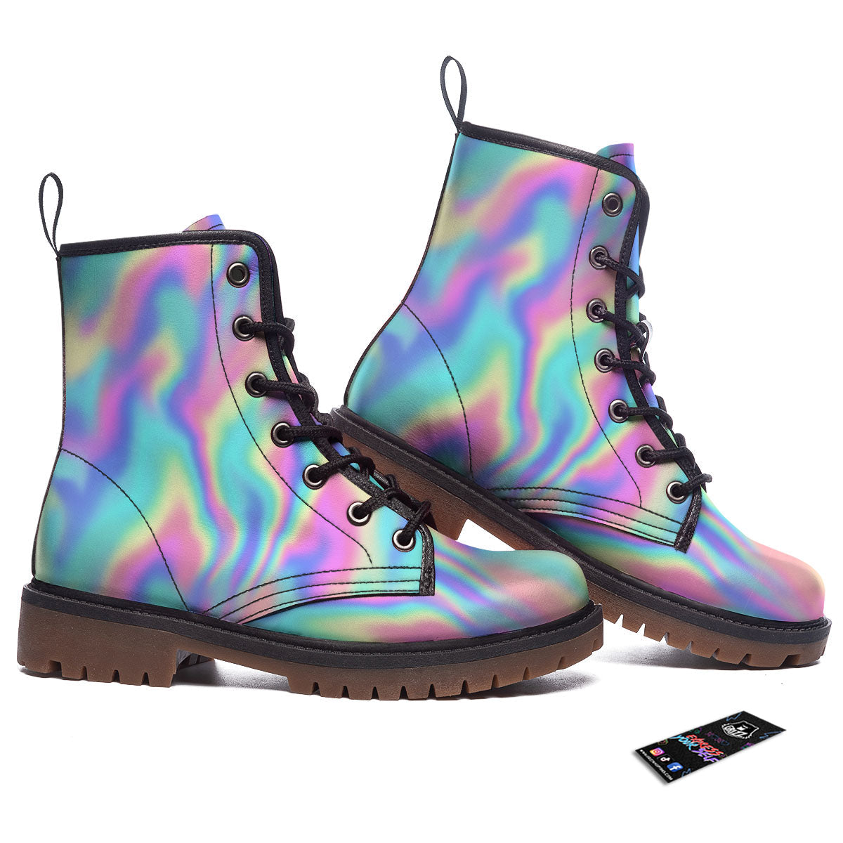 Holographic Rainbow Print Pattern Work Boots-grizzshop