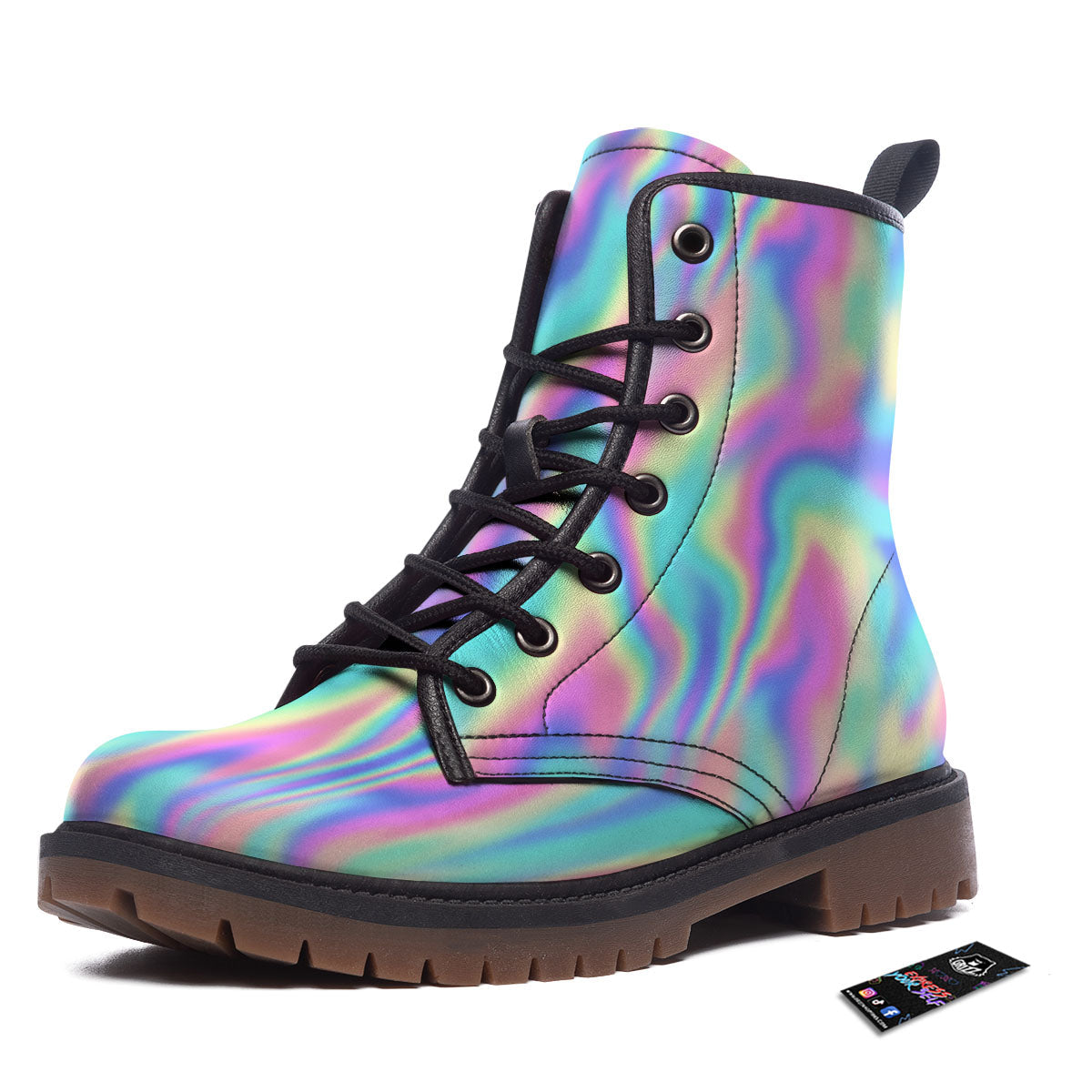 Holographic Rainbow Print Pattern Work Boots-grizzshop