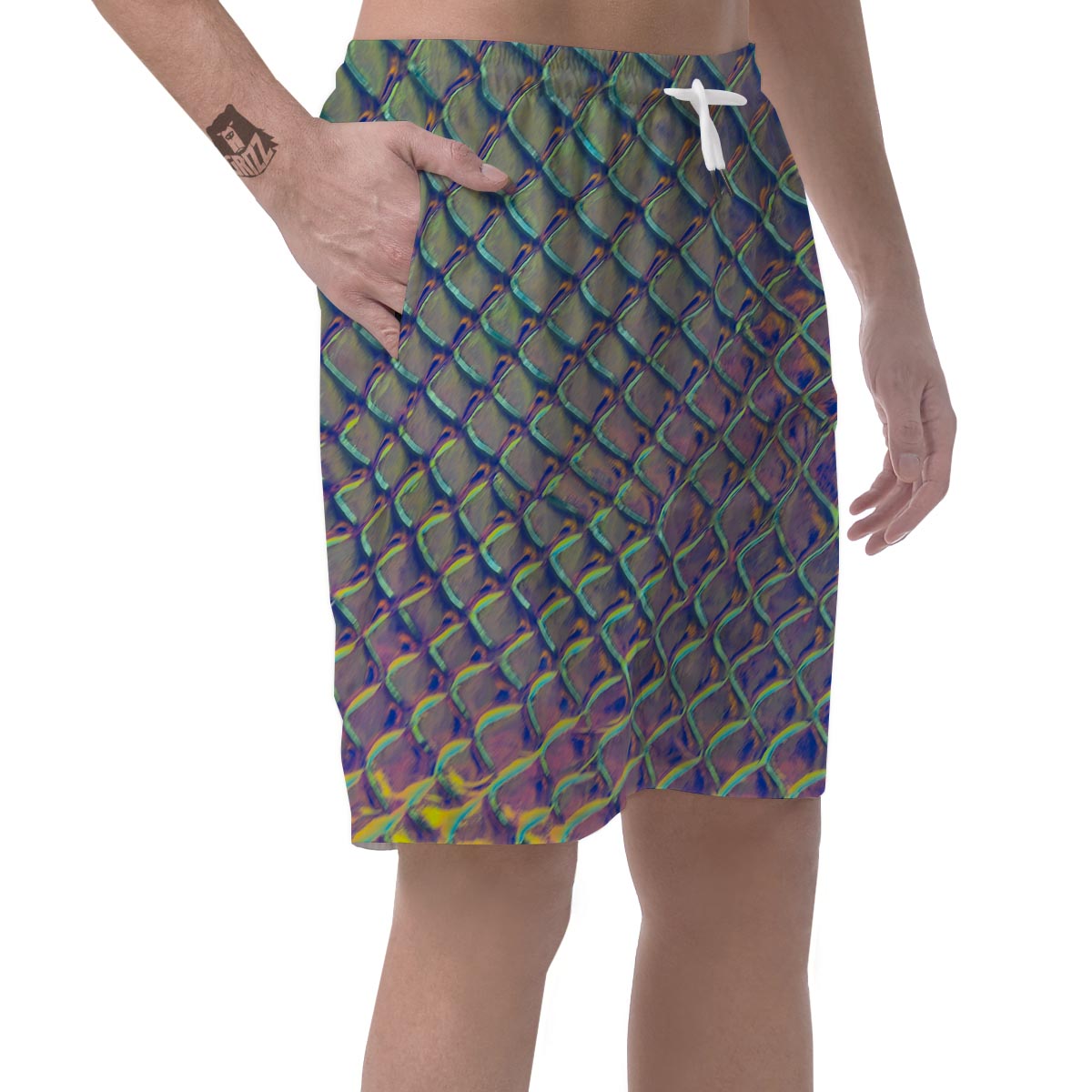 Holographic Snakeskin Print Men's Shorts-grizzshop