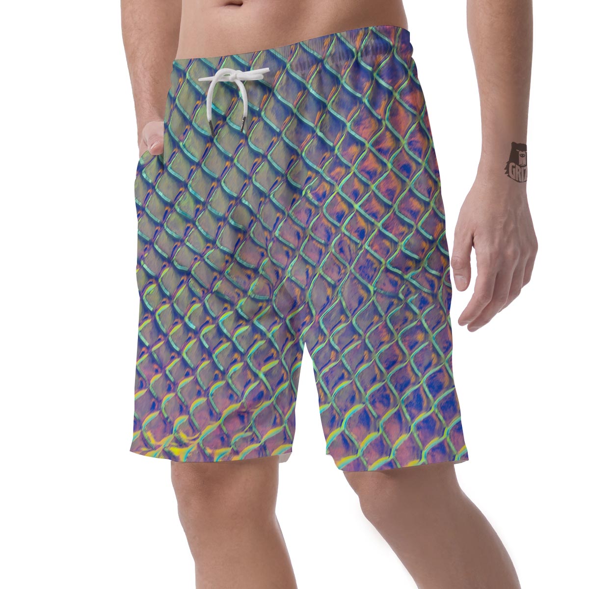 Holographic Snakeskin Print Men's Shorts-grizzshop