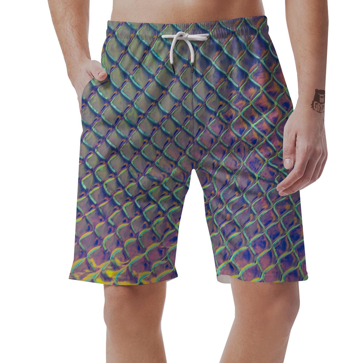 Holographic Snakeskin Print Men's Shorts-grizzshop