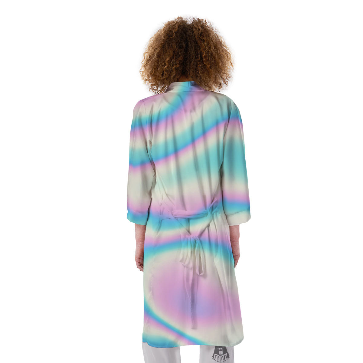 Holographic Teal And Pink Print Kimono-grizzshop