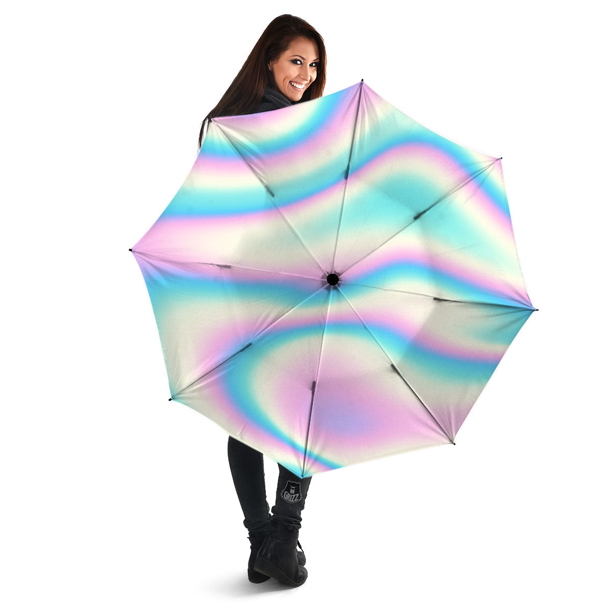 Holographic Teal And Pink Print Umbrella-grizzshop