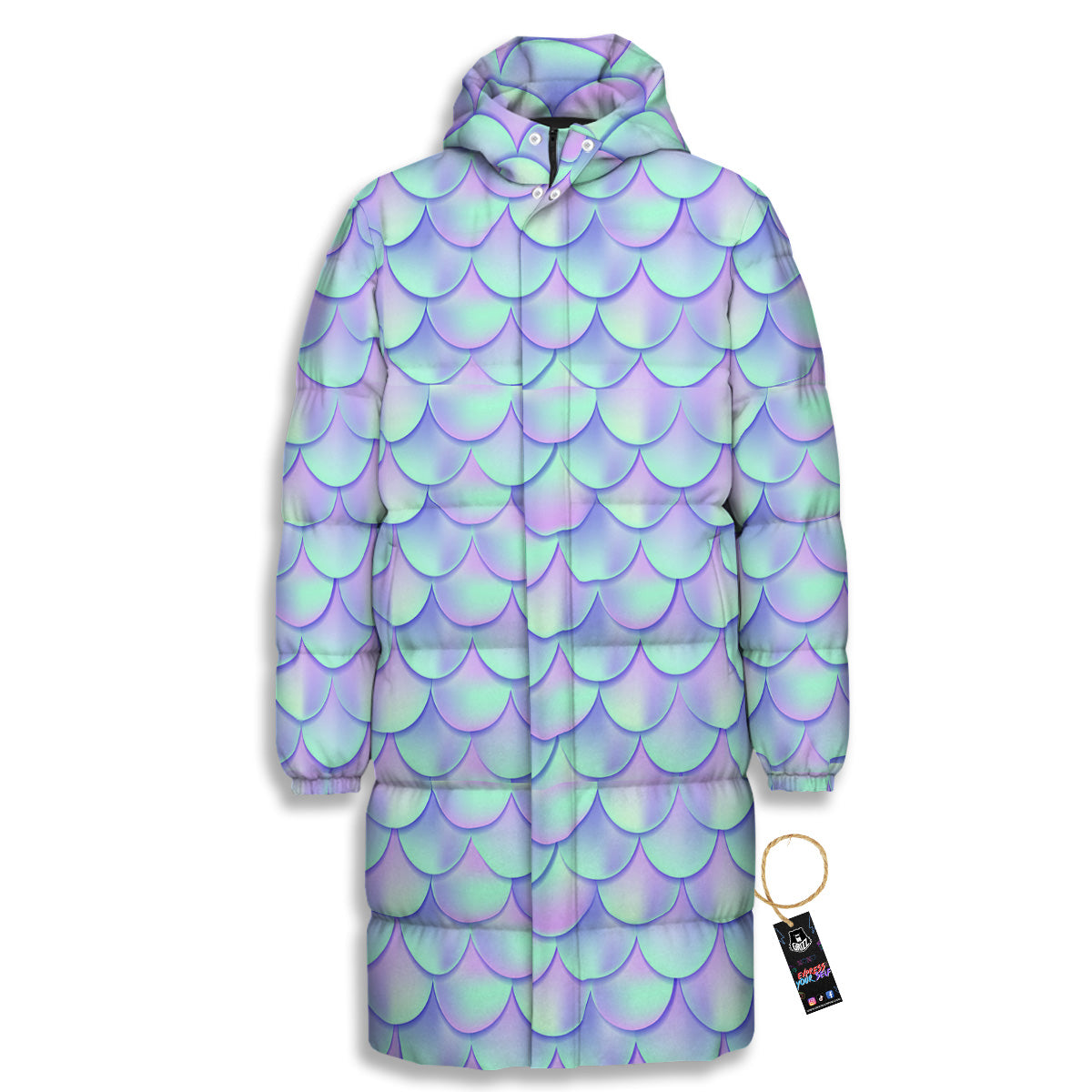Holographic Mermaid Tail Print Pattern Long Down Jacket