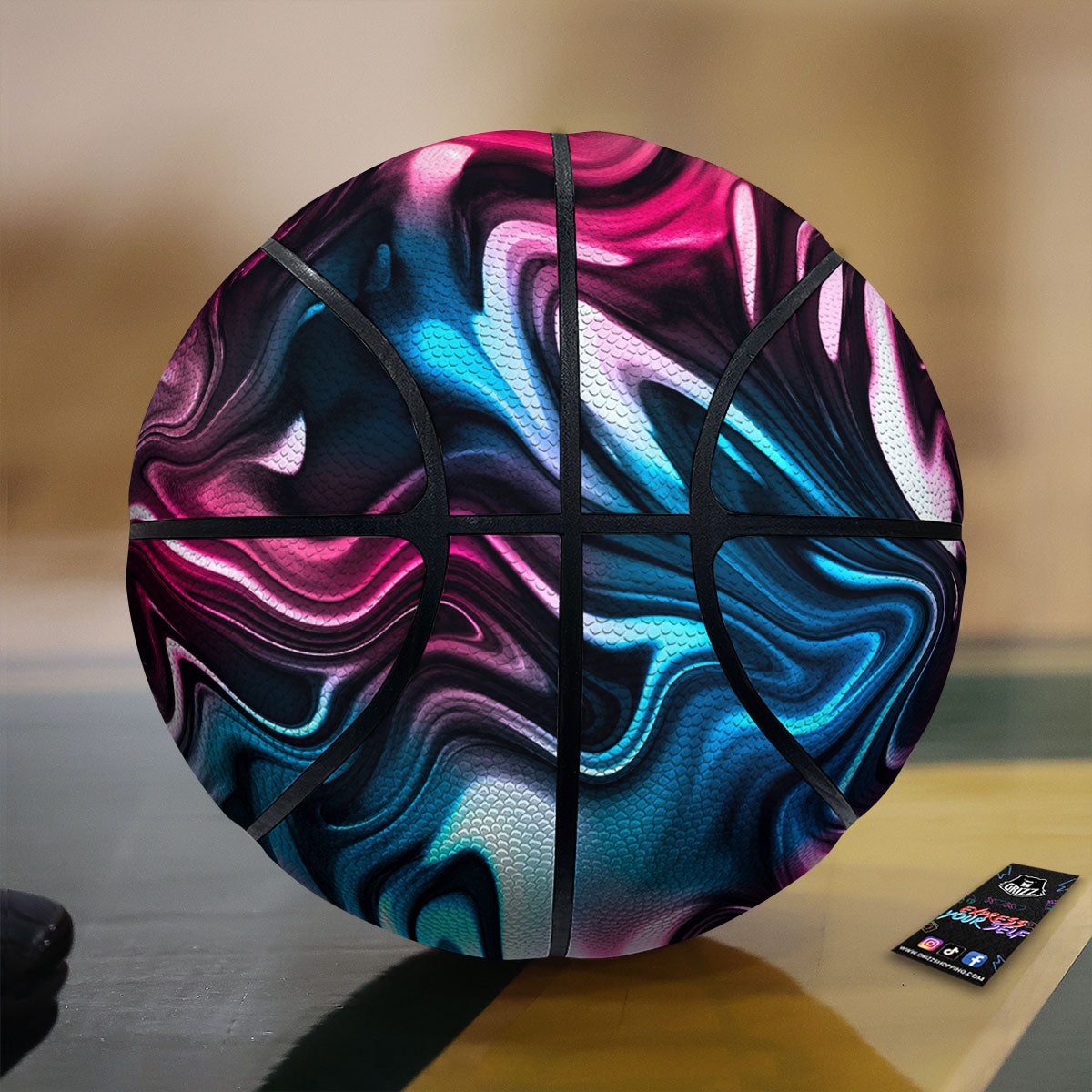 Hibiscus Floral White And Blue Print Pattern Basketball