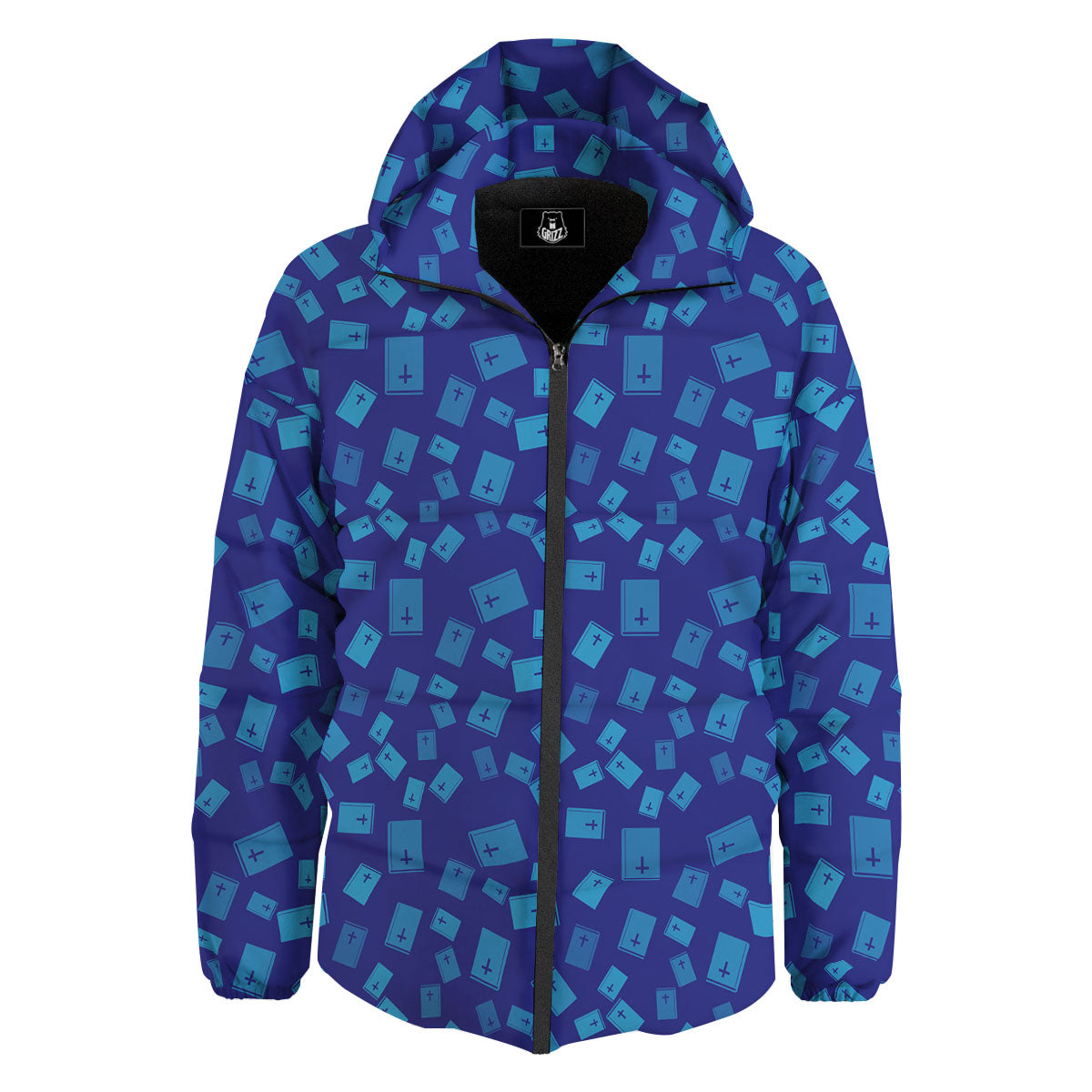 Holy Bible Blue Print Pattern Down Jacket-grizzshop