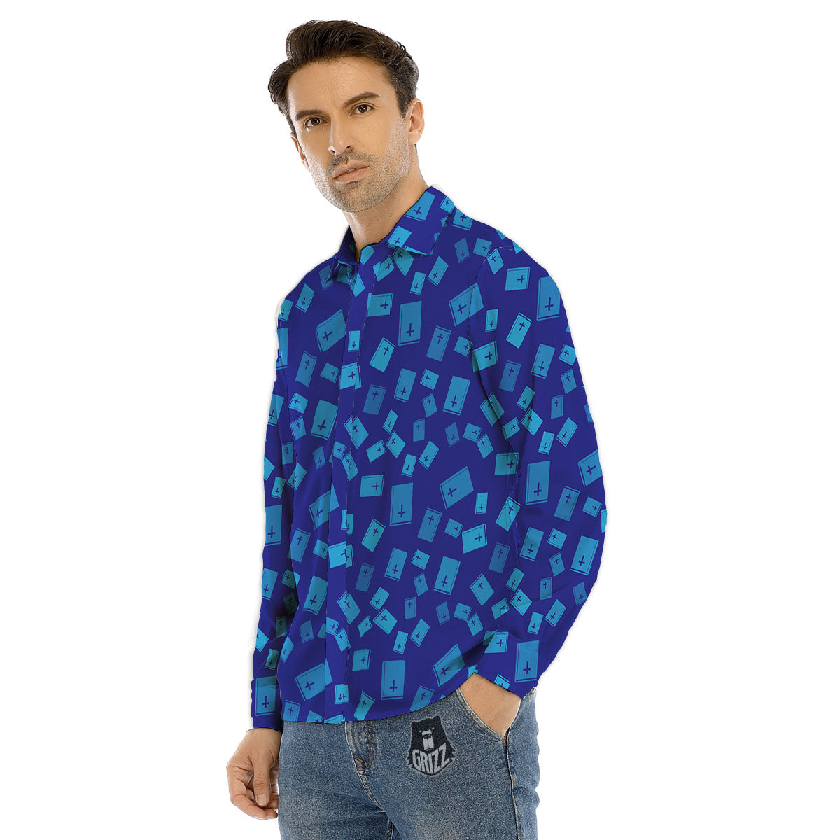 Holy Bible Blue Print Pattern Men's Dress Shirts-grizzshop