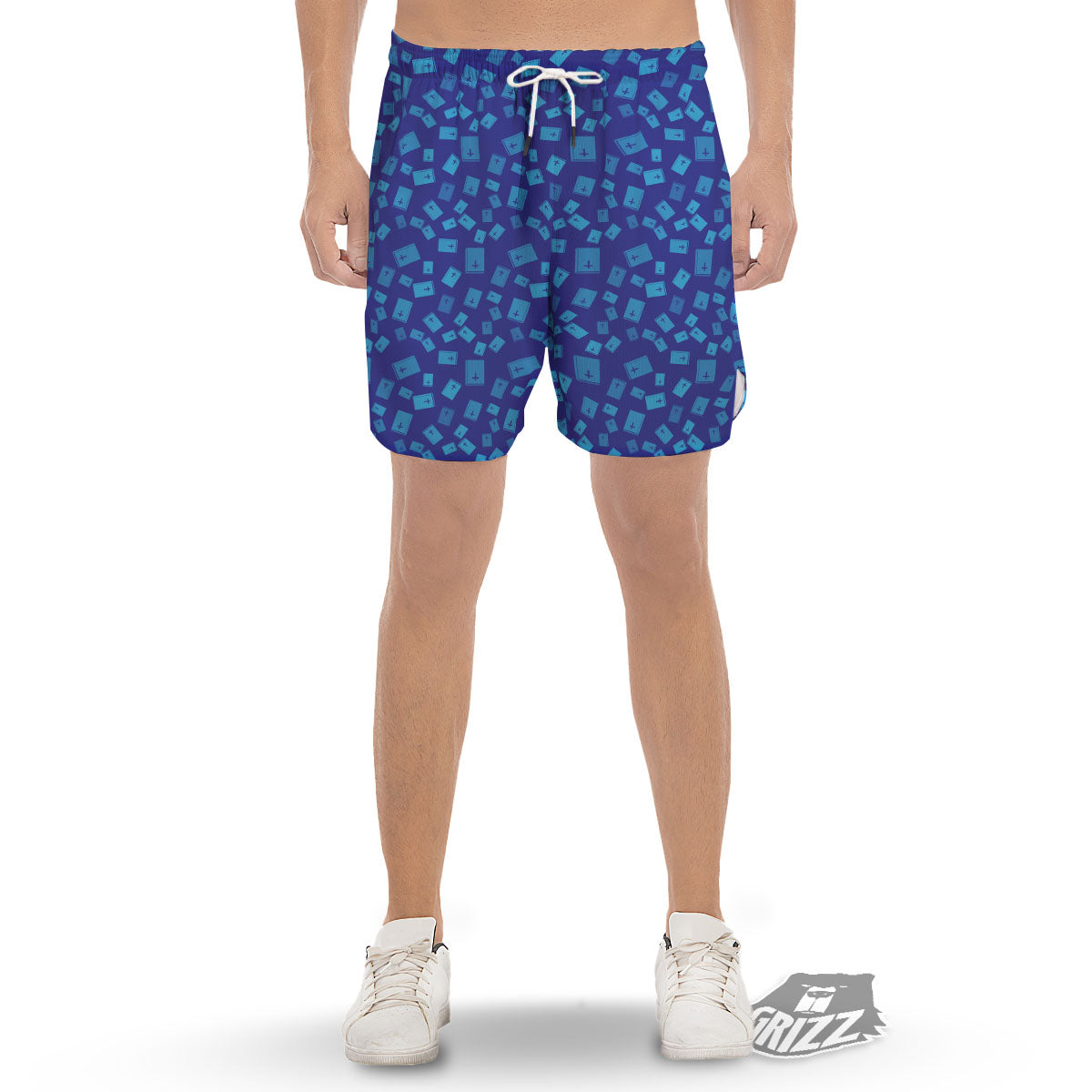 Holy Bible Blue Print Pattern Men's Gym Shorts-grizzshop