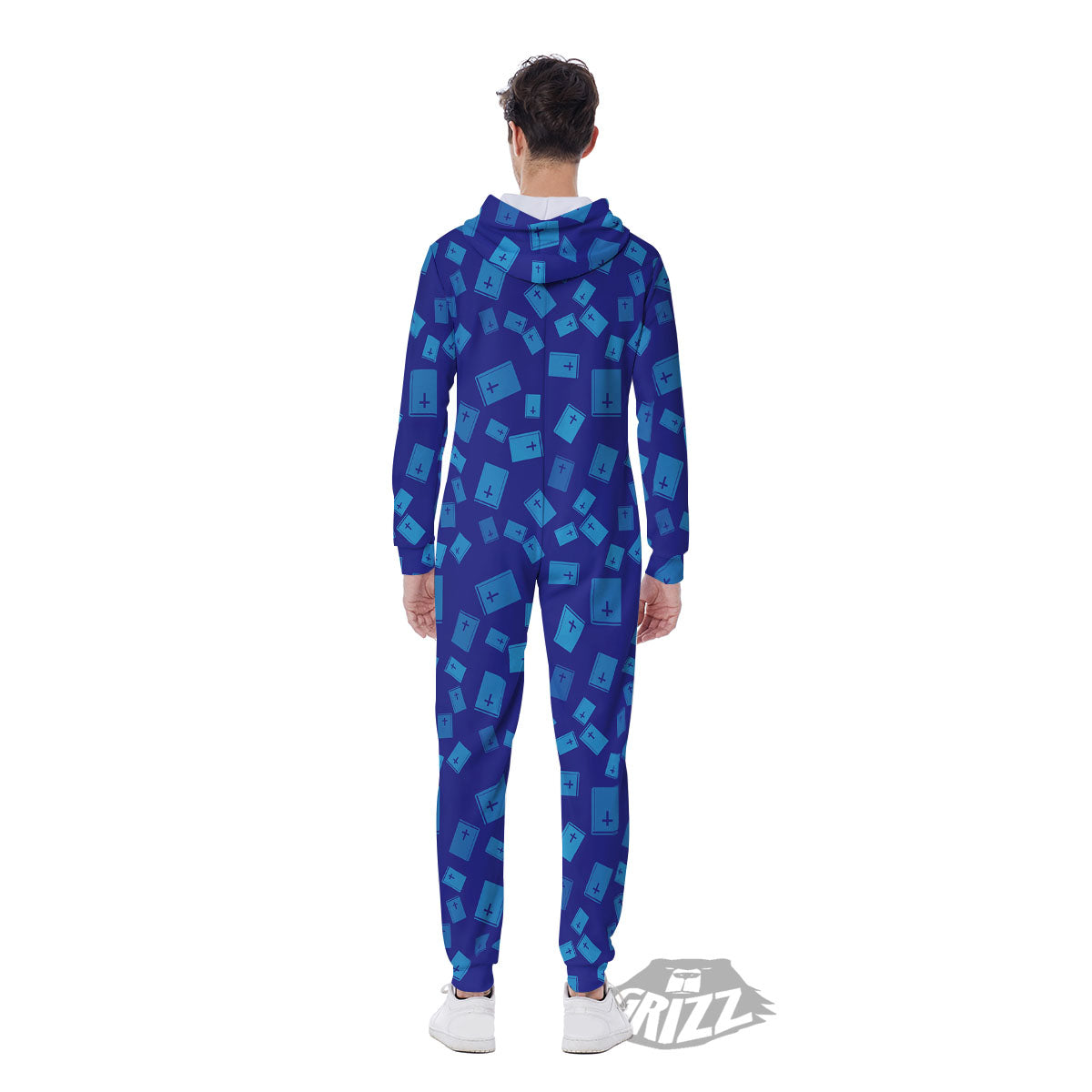 Holy Bible Blue Print Pattern Men's Jumpsuit-grizzshop