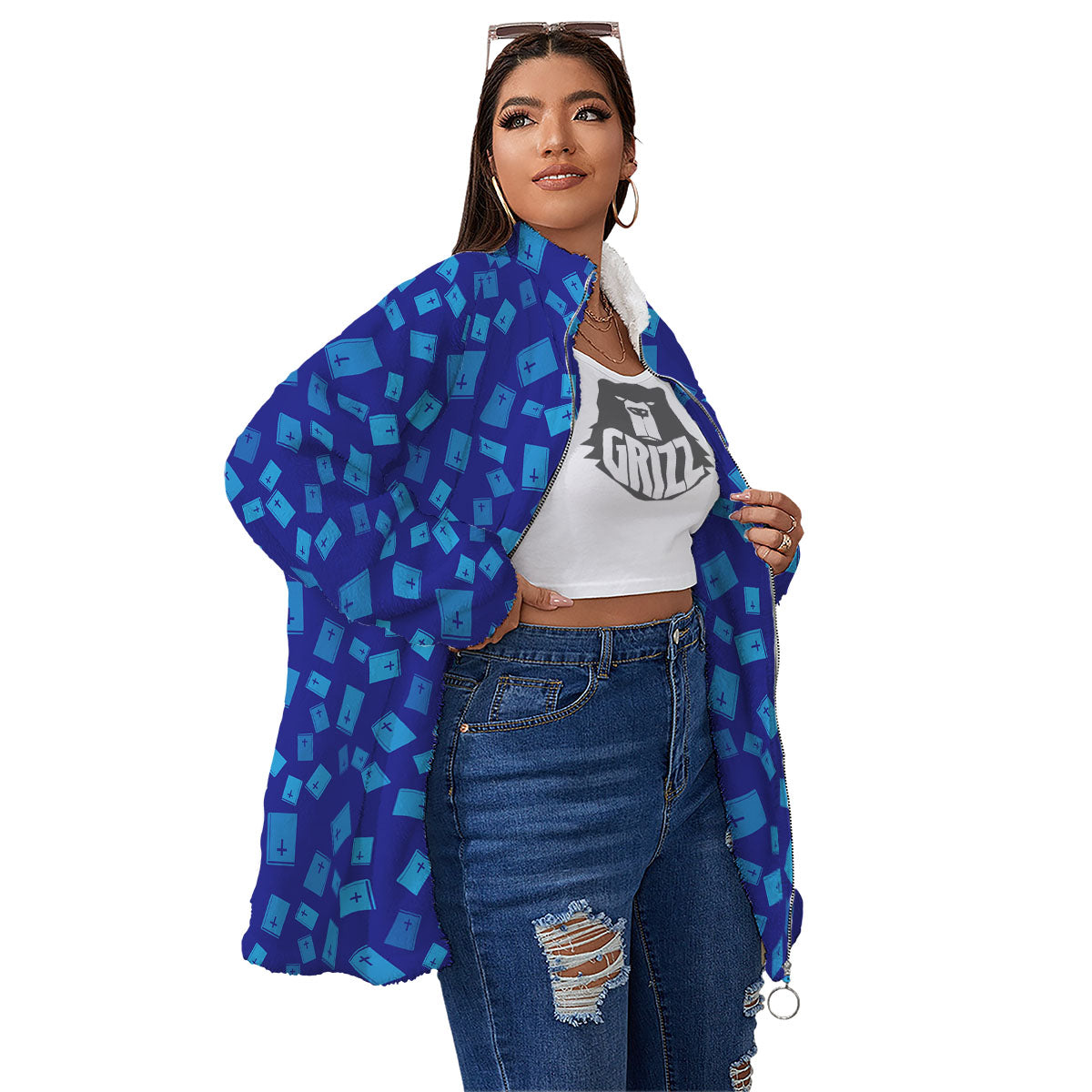 Holy Bible Blue Print Pattern Women's Sherpa Jacket-grizzshop