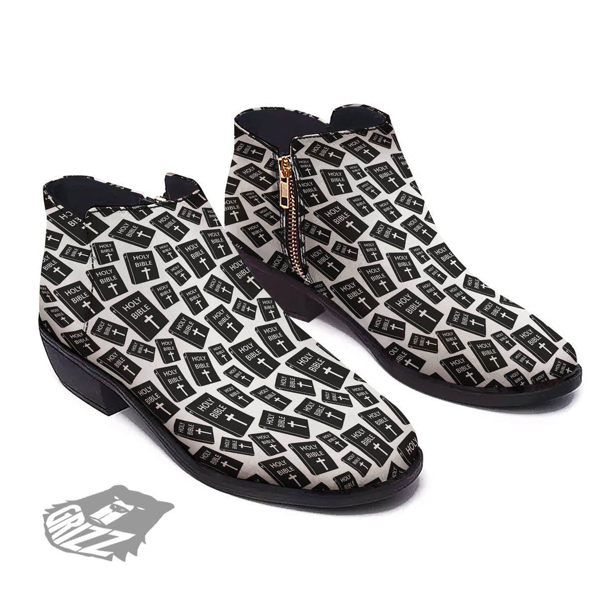 Holy Bible Christian Black Print Pattern Ankle Boots-grizzshop