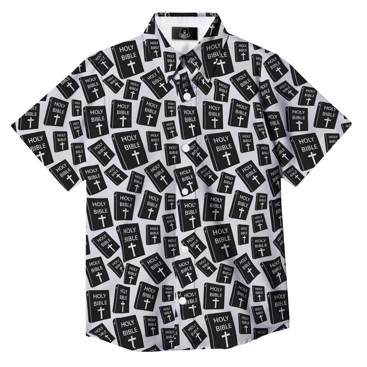 Holy Bible Christian Black Print Pattern Button Up Shirt-grizzshop