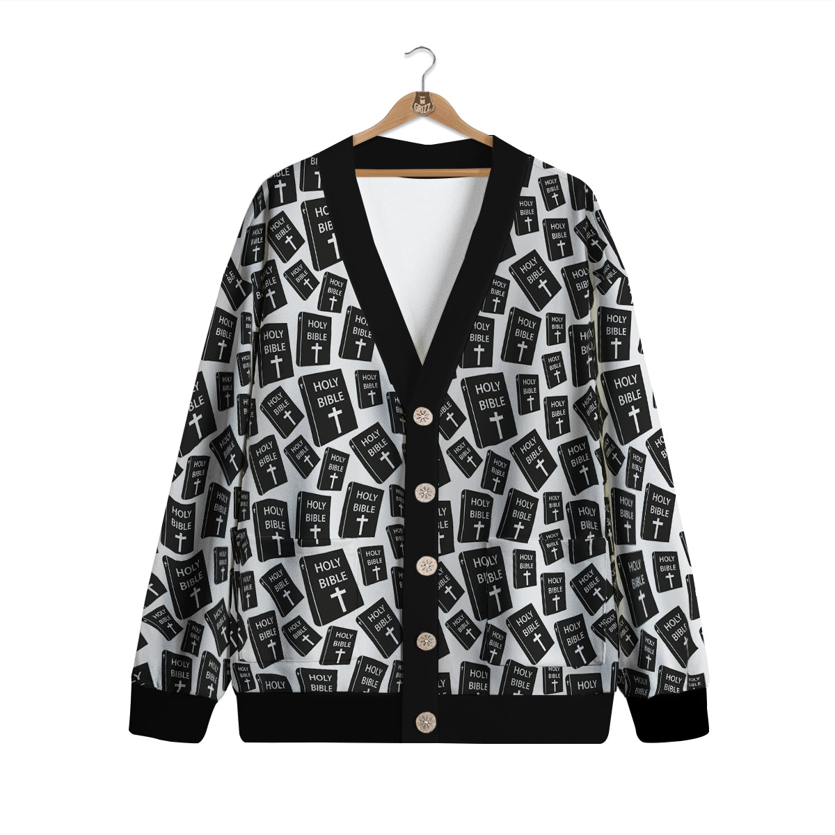 Holy Bible Christian Black Print Pattern Cardigan-grizzshop